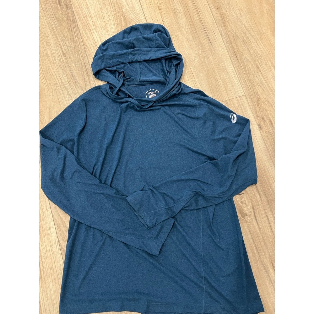 ASICS Men's Long Sleeve Hooded Running Shirt Athletic Top Navy Blue Size L